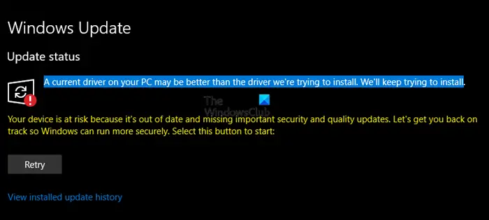 A current driver on your PC may be better than the driver we're trying to install