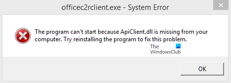 El programa no puede iniciarse porque falta ApiClient.dll en su computadora