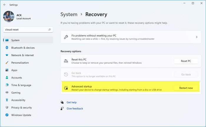 Дополнительные параметры запуска через настройки Windows 11