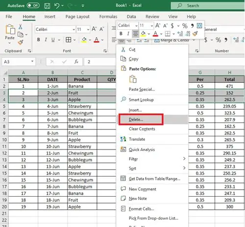 Удалить несколько строк в Microsoft Excel