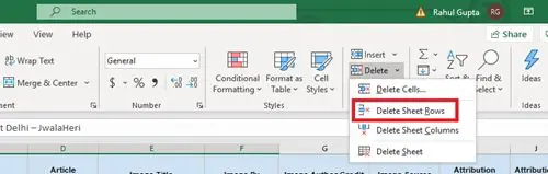 Удаление нескольких строк в Microsoft Excel