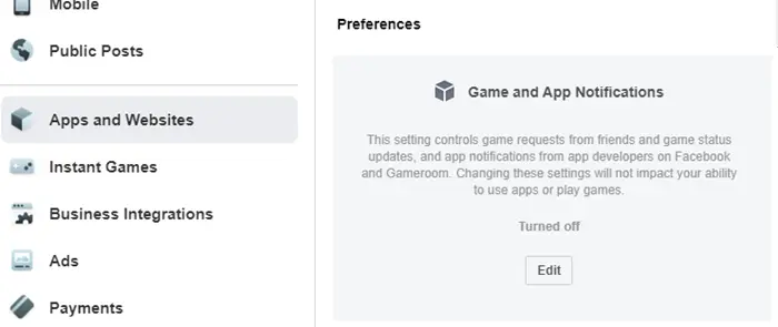 Facebook Game App notification turn off