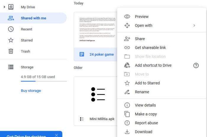 Transfer files from one Google Drive files account to another