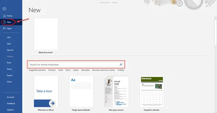 How to Search For Online Templates in MS Word in Windows 10