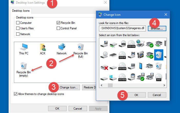 How to change Recycle Bin icon in Windows 10