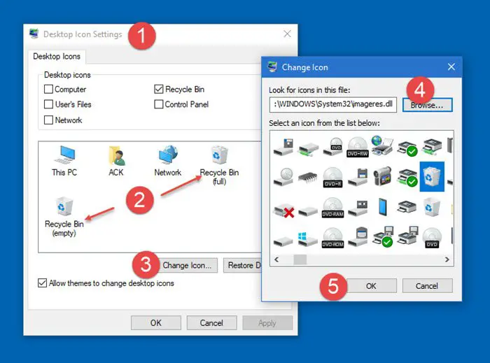 How to change Recycle Bin icon in Windows 10