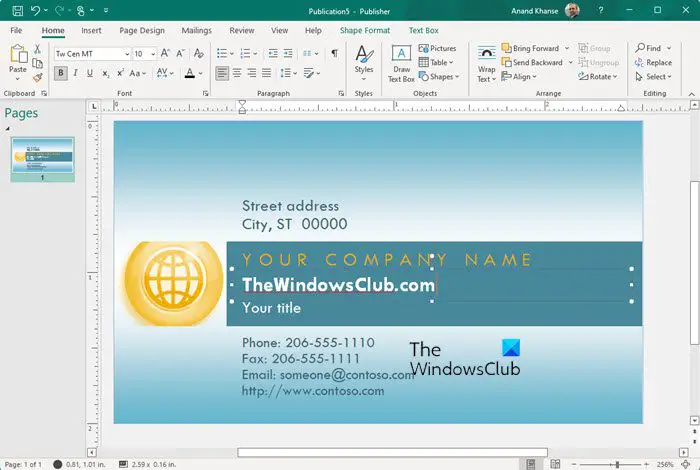How to create a Business Card using Microsoft Publisher