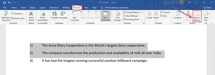 MS Word Restrict Editing