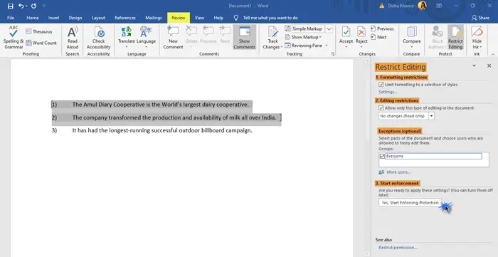 Protect MS Word by Restrict Editing