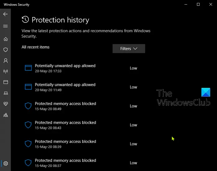 Delete Windows Defender Protection History