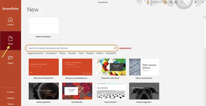 How to search for Online Template and Theme in PowerPoint