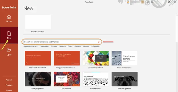 How to search for Online Templates and in PowerPoint