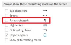 How to Turn off Paragraph marks in Word