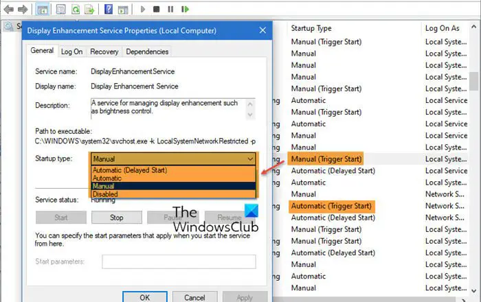 What does Automatic (Trigger Start) Manual (Trigger Start) mean for Windows Services
