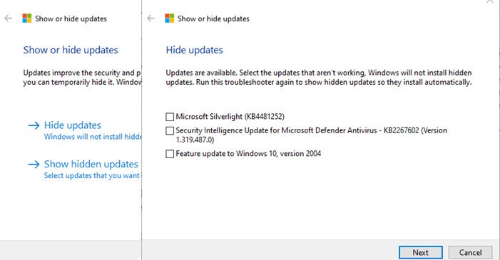 Show Hide Updates Windows 10