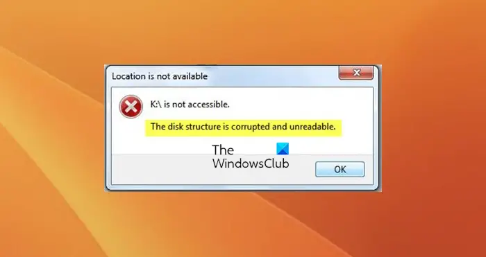 The Disk structure is corrupted and unreadable