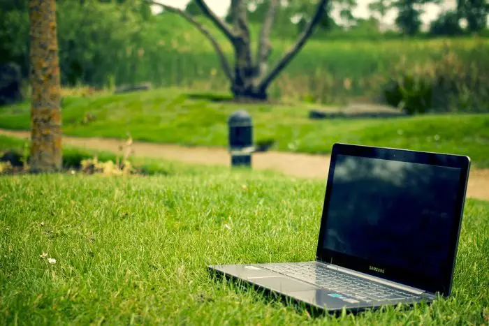 laptop on grass