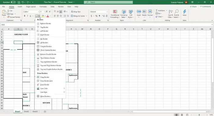 MIcrosoft Excel borders option dropdown