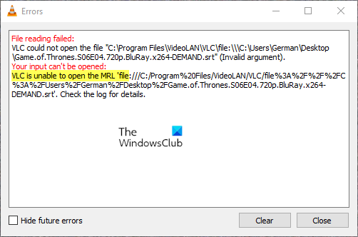 vlc is unable to open the mrl