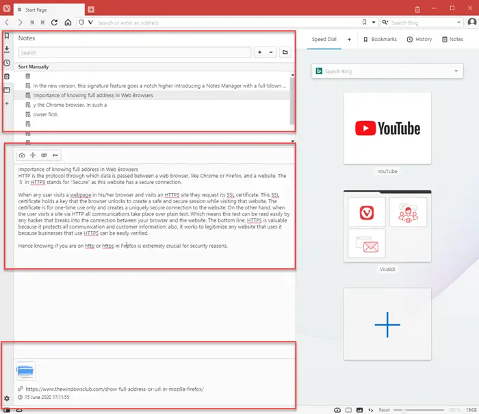 Notes Feature Vivaldi browser