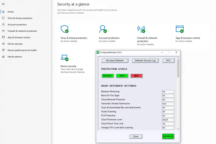 ConfigureDefender ile Windows Güvenlik ayarlarını anında değiştirin