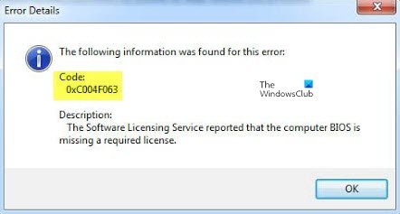 Windows Activation error 0xc004f063