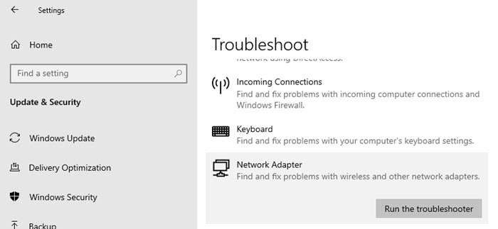 Windows Network troubleshooter