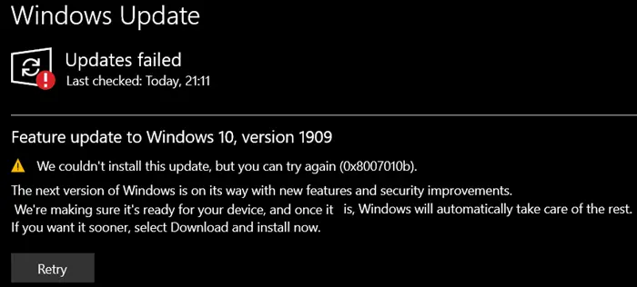 Fix Windows Update Error 0x8007010b