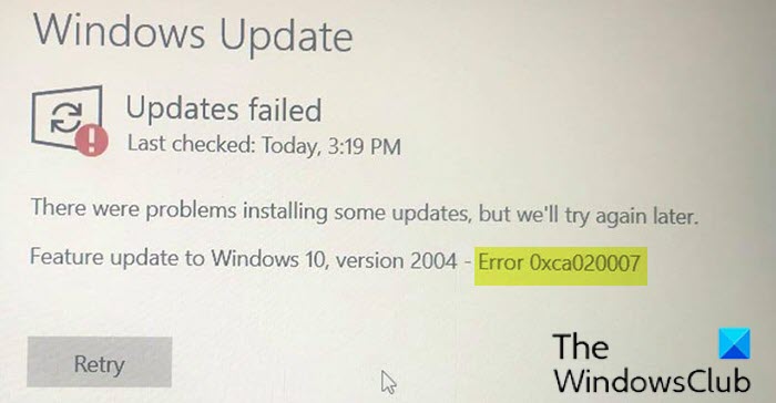 Windows Update error 0xca020007
