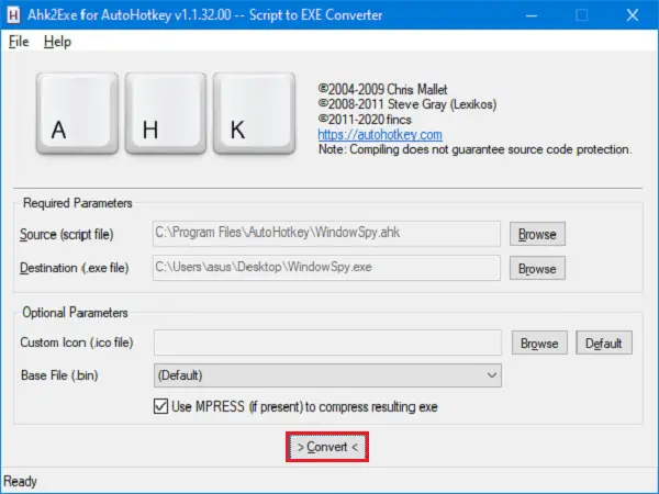 convert .AHK file to .EXE file