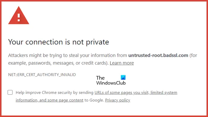 Your connection is not private error in Google Chrome