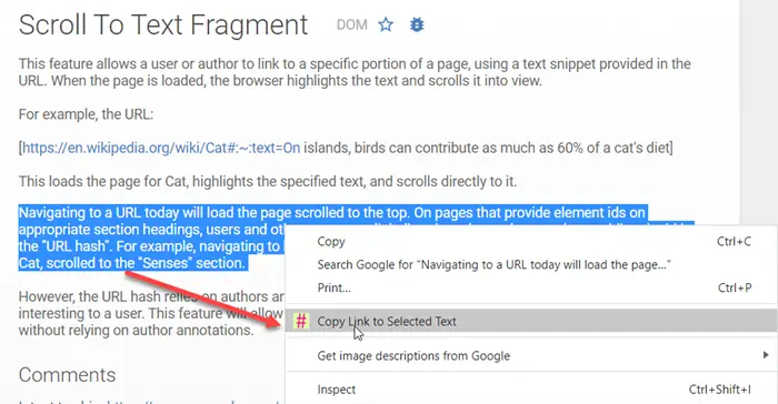 Link to Text Fragment Chrome extension