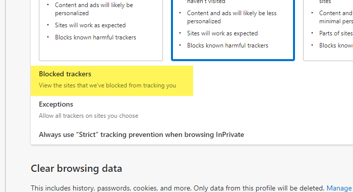 How to delete all blocked trackers in Microsoft Edge