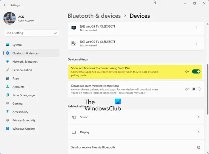 enable Bluetooth Swift Pair on Windows 11