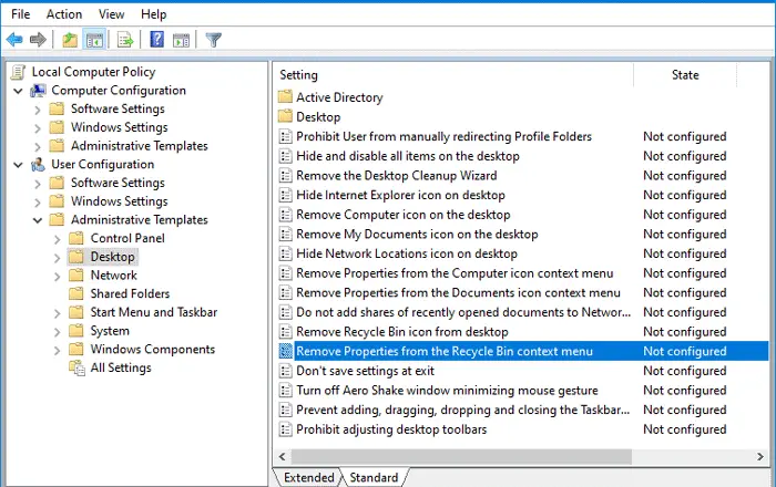 How to hide or disable Properties from Recycle Bin context menu