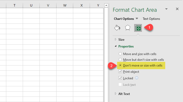 lock Chart position in Excel spreadsheet