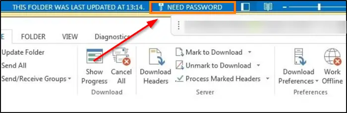Fix NEED PASSWORD error message in Outlook