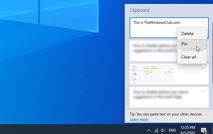 How to pin text and image to Clipboard history in Windows 10