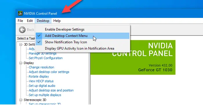 How to remove NVIDIA Control Panel from the context menu and system tray