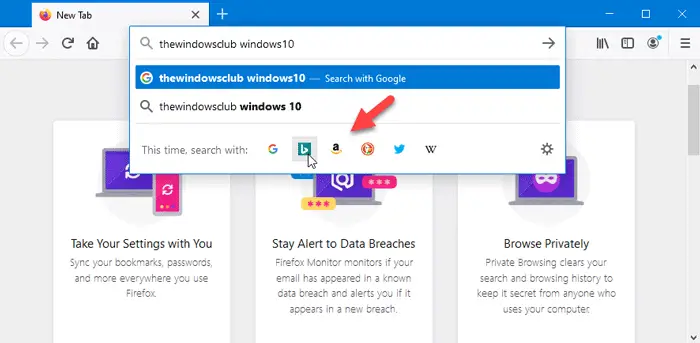 How to hide or remove This time, search with from Firefox address bar