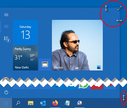 resize the Start Menu and Taskbar in Windows 10