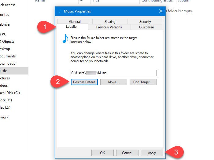 How to restore the default location of Library folders in Windows 10