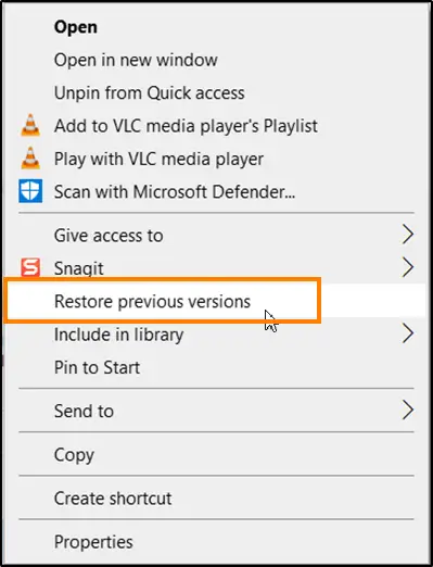 Remove Restore previous versions entry from Context menu