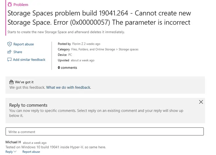 Error (0x00000057) parameter incorrect