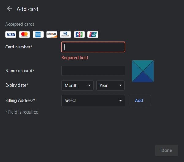 Add card Payment Request API