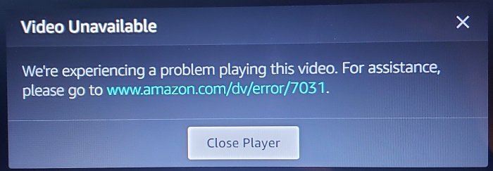 Amazon PrimeVideo Error Code 7031