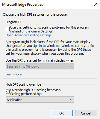 Blurry File Open Dialog in Microsoft Edge.
