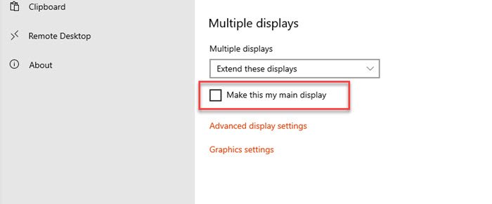 Change Primary Display Windows 10