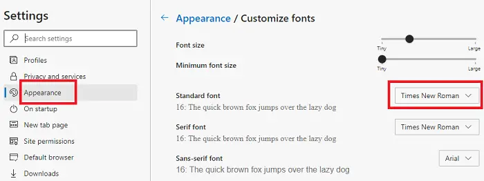 How to change Default Font & Size in Chrome, Edge and Firefox