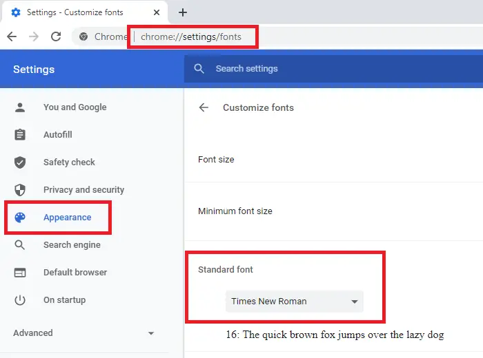 How to change Default Font & Size in Chrome, Edge and Firefox